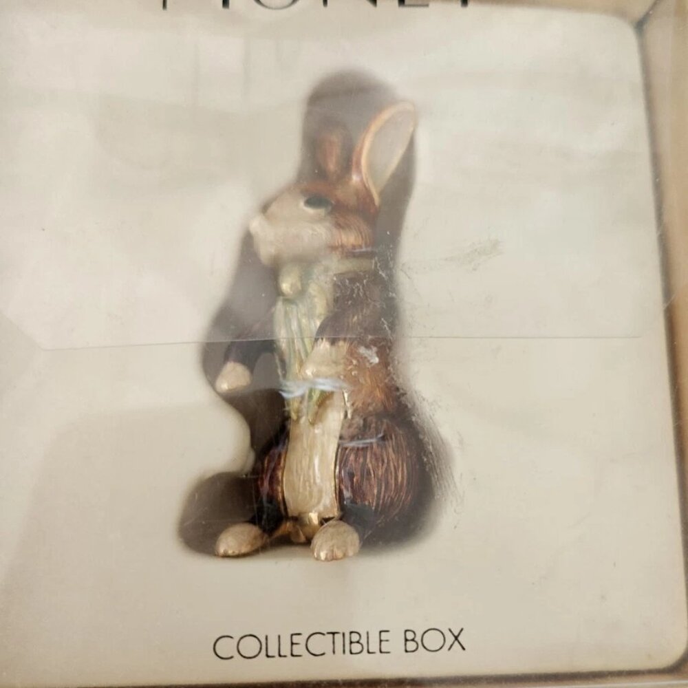 Monet Enamel Rabbit with scarf Bunny Keepsake Trinket Box hinged box d3